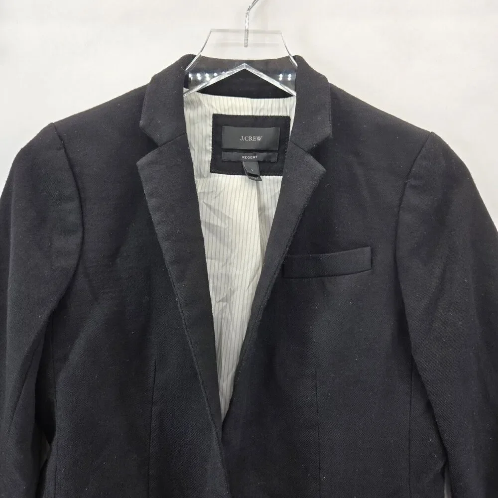 J Crew Wool Blazer Womens 2 Regent Black Single‎ Breasted One Button Academia
